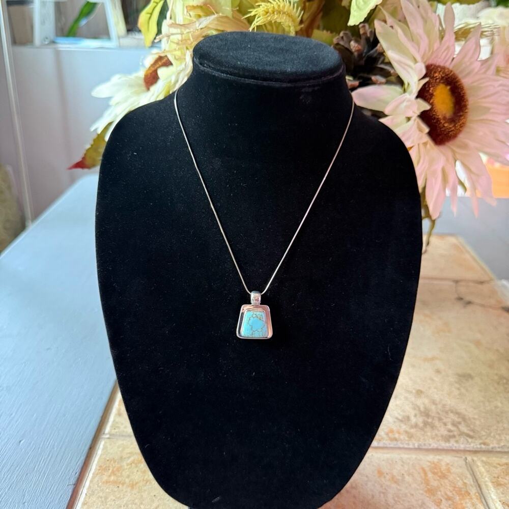 ATI Mexico 925 Sterling Silver Turquoise Pendant & Chain Necklace VINTAGE - Picture 7 of 8
